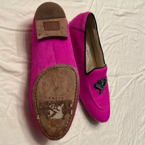 Figue "Milky" Calf Hair Embellished Magenta Loafers - Picture 9 of 10